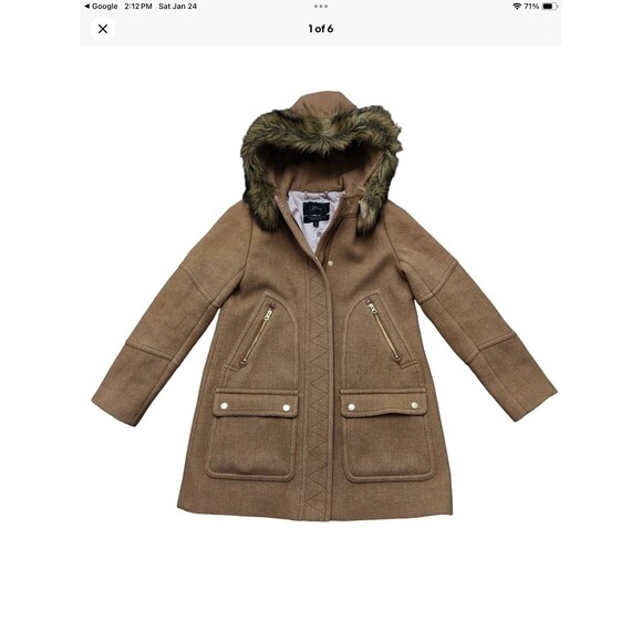 J. Crew Tan Pea Coat with Fur Hood - Picture 5 of 9